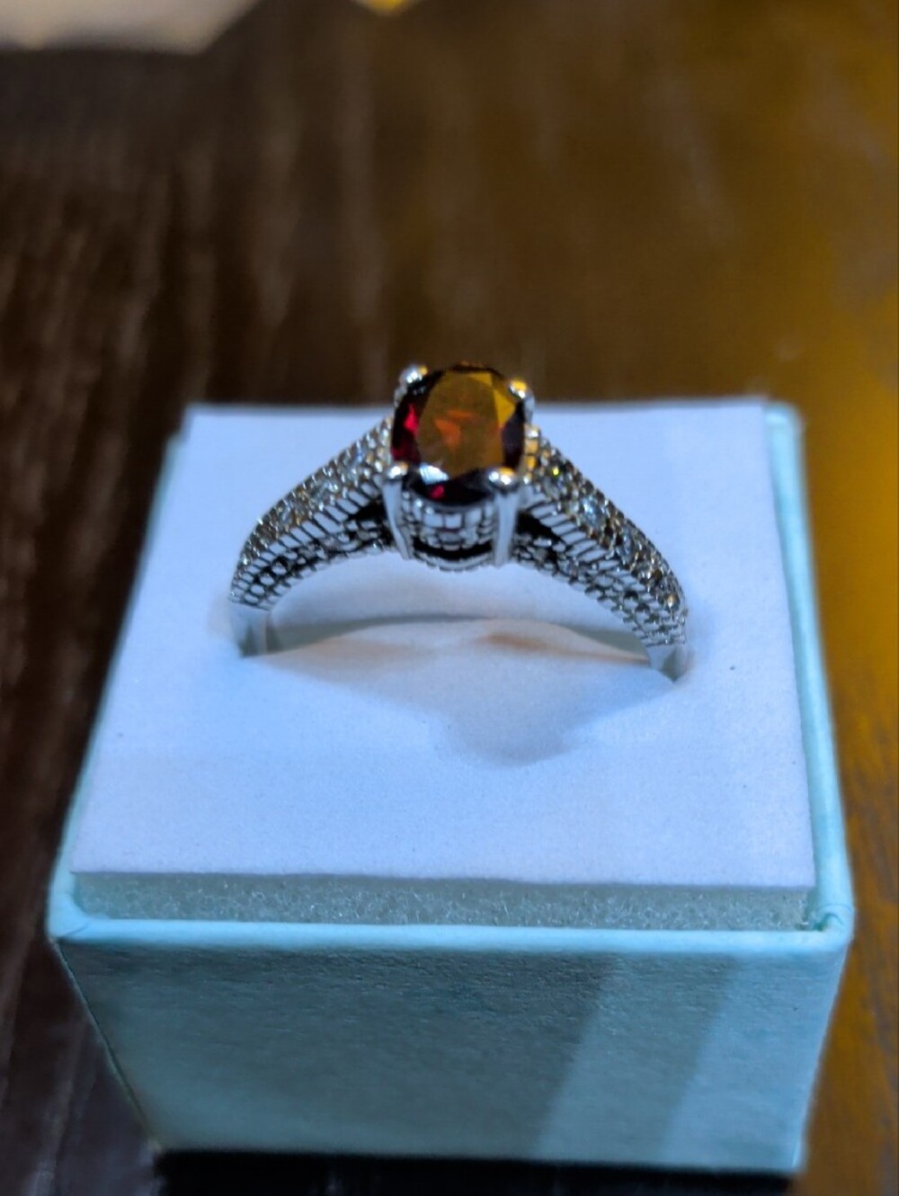 Red Crystal Silver Plated Ring Size 11
